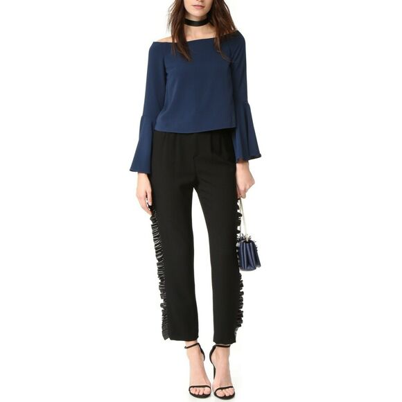 KEEPSAKE The Label Harmony off the shoulder bell sleeve top blouse navy XXS NEW - Picture 7 of 7